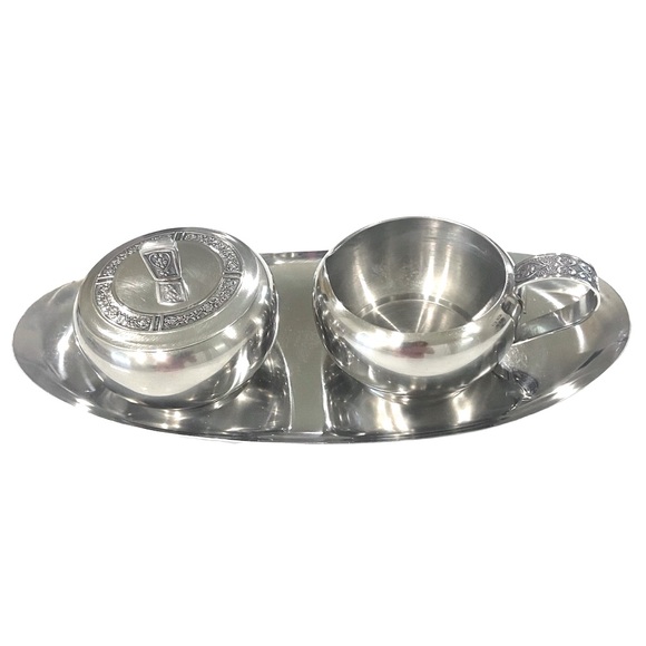 Vintage Riviera Cordova Stainless Steel Cream And Sugar Set With Tray - Picture 9 of 13